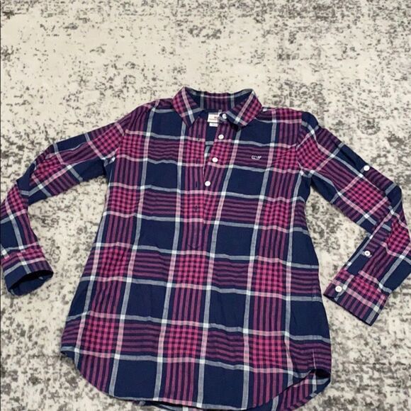 Vineyard Vines plaid partial button shirt size 00 - Picture 1 of 9